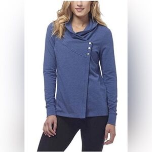 Danskin Women's French Terry Asymmetrical Yoga Wrap Jacket Blue Depths Heather M
